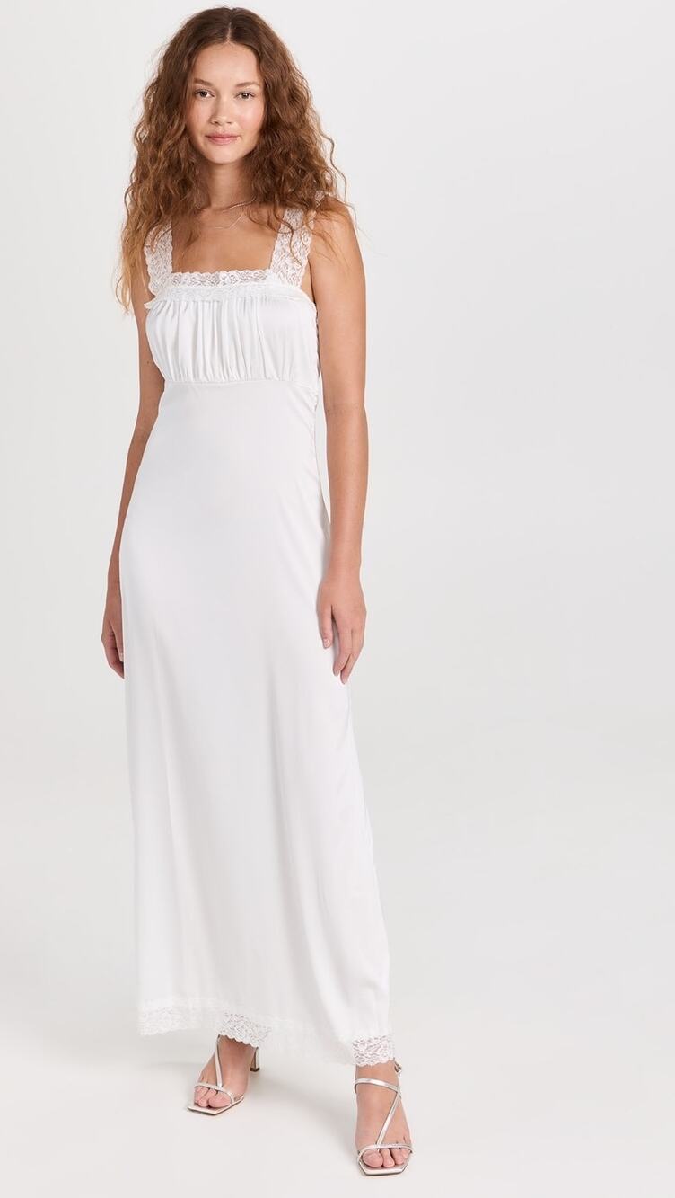 Lioness Vintage Ballerina Porcelain White Lace Trim Sleeveless Maxi Dress Size M